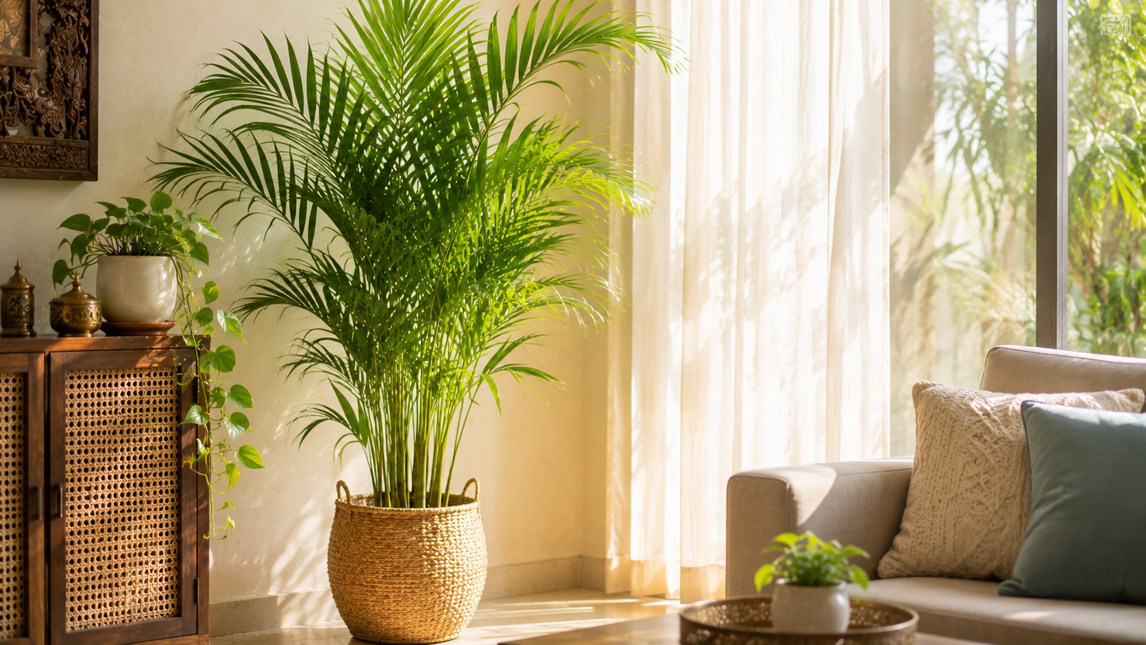 Lush areca palm purifying air and boosting abundance as per Vastu