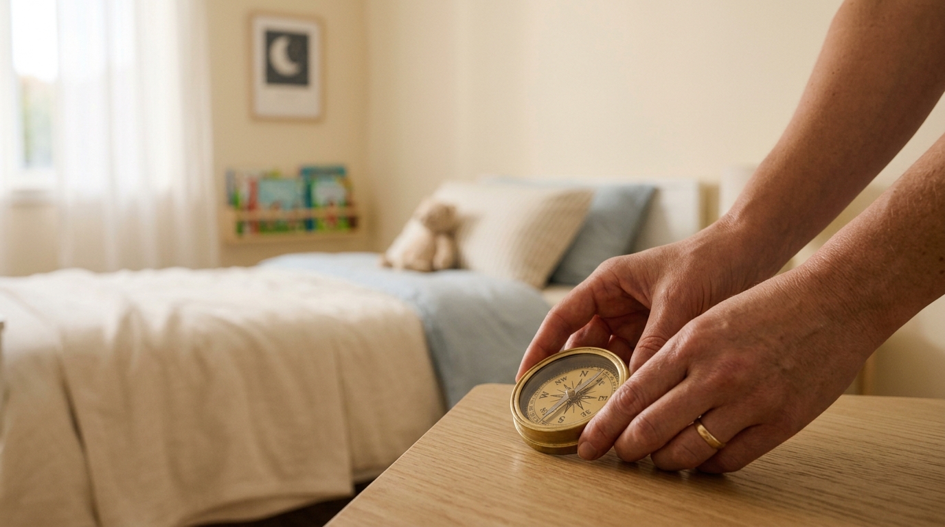 Checking child's bed direction with compass as per Vastu Shastra