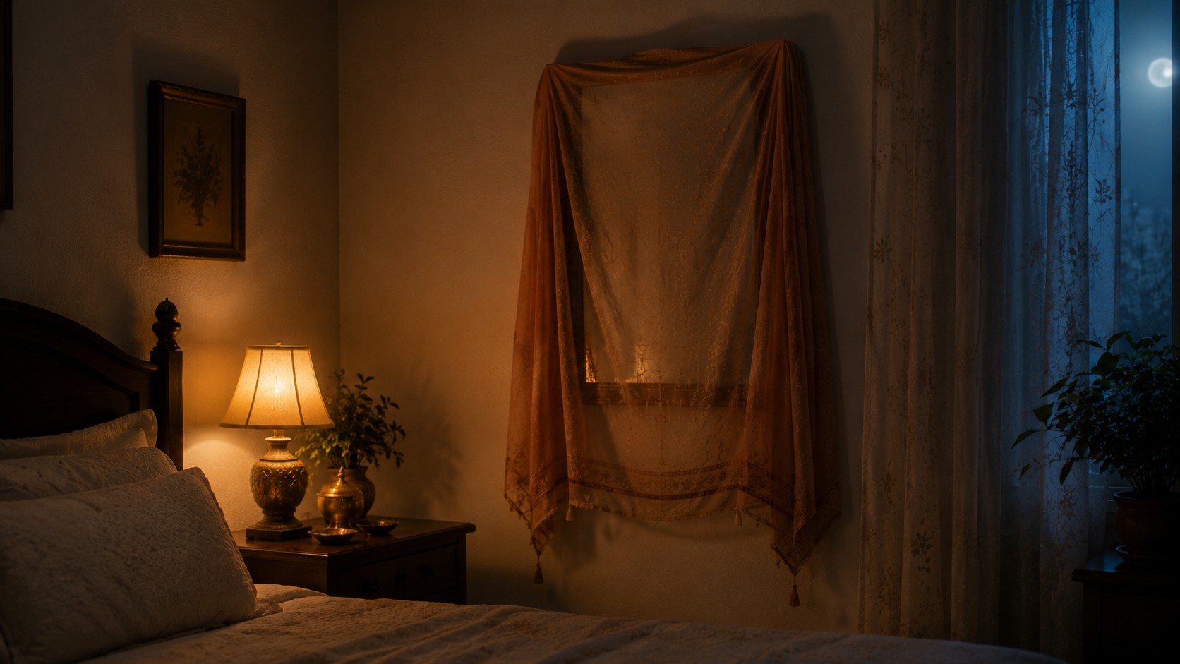 Mirror covered at night in bedroom as per Vastu for restful sleep
