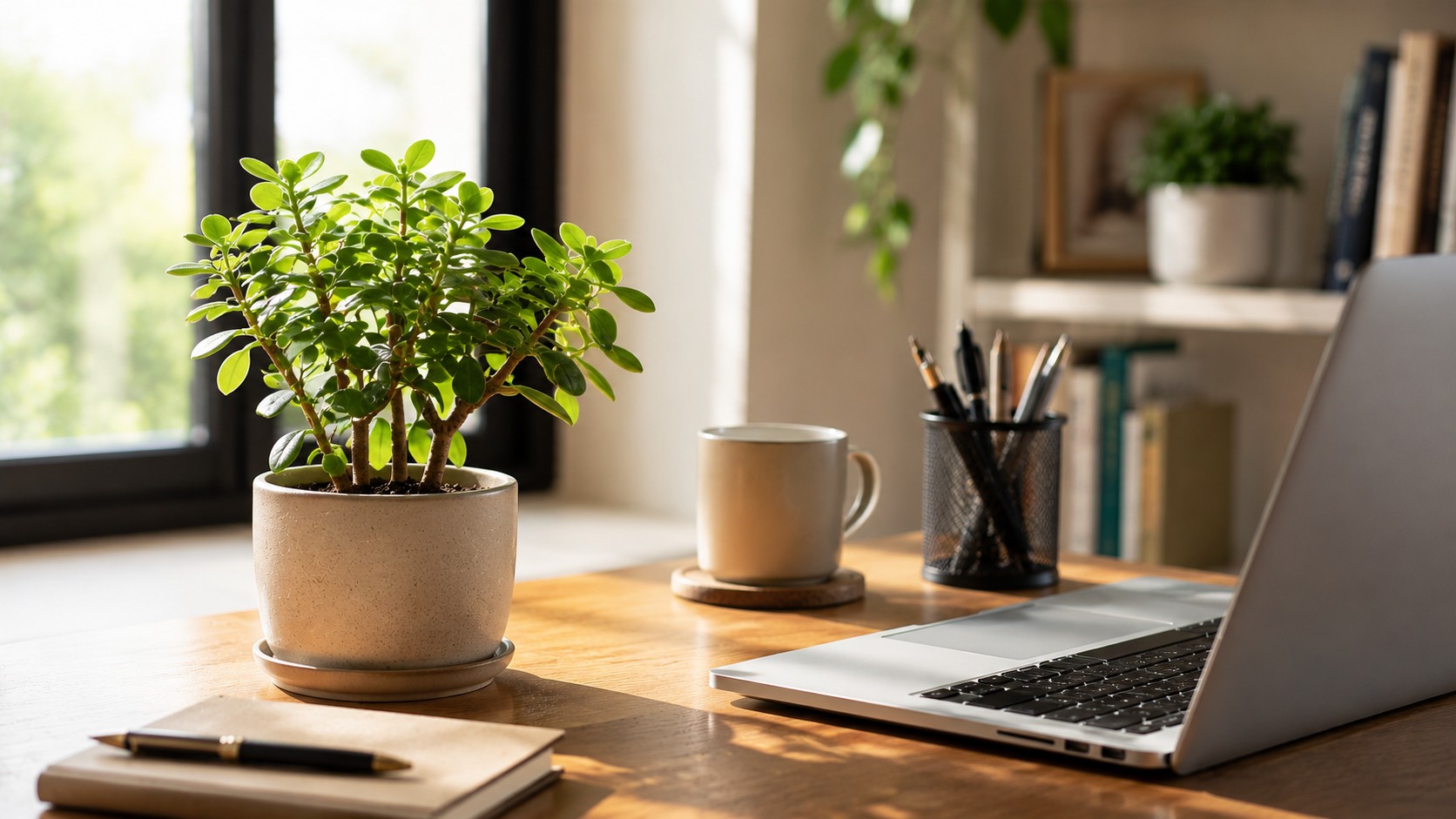 Money plant on a work desk as per Vastu to boost focus and career growth