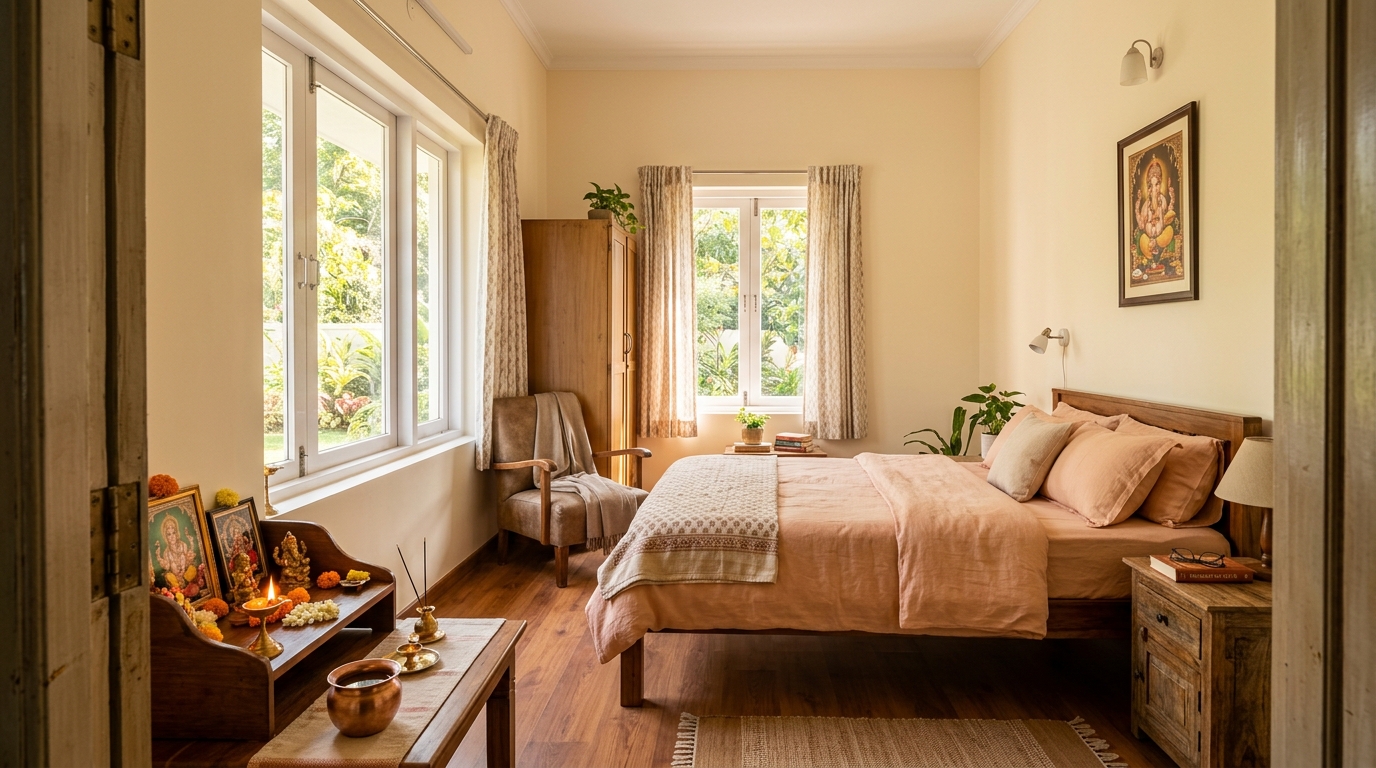 Peaceful senior citizen room in ideal South-West Vastu position