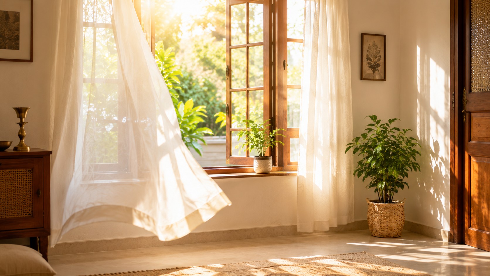 Bright airy Vastu home with open windows boosting energy and vitality