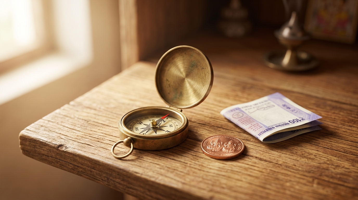 Compass showing North direction for locker opening as per Vastu