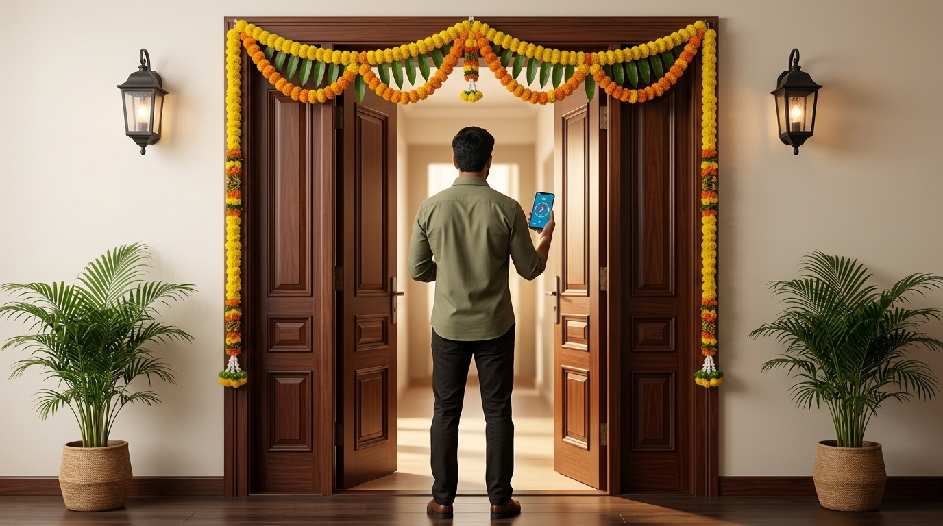 Checking main door direction with compass as per Vastu principles