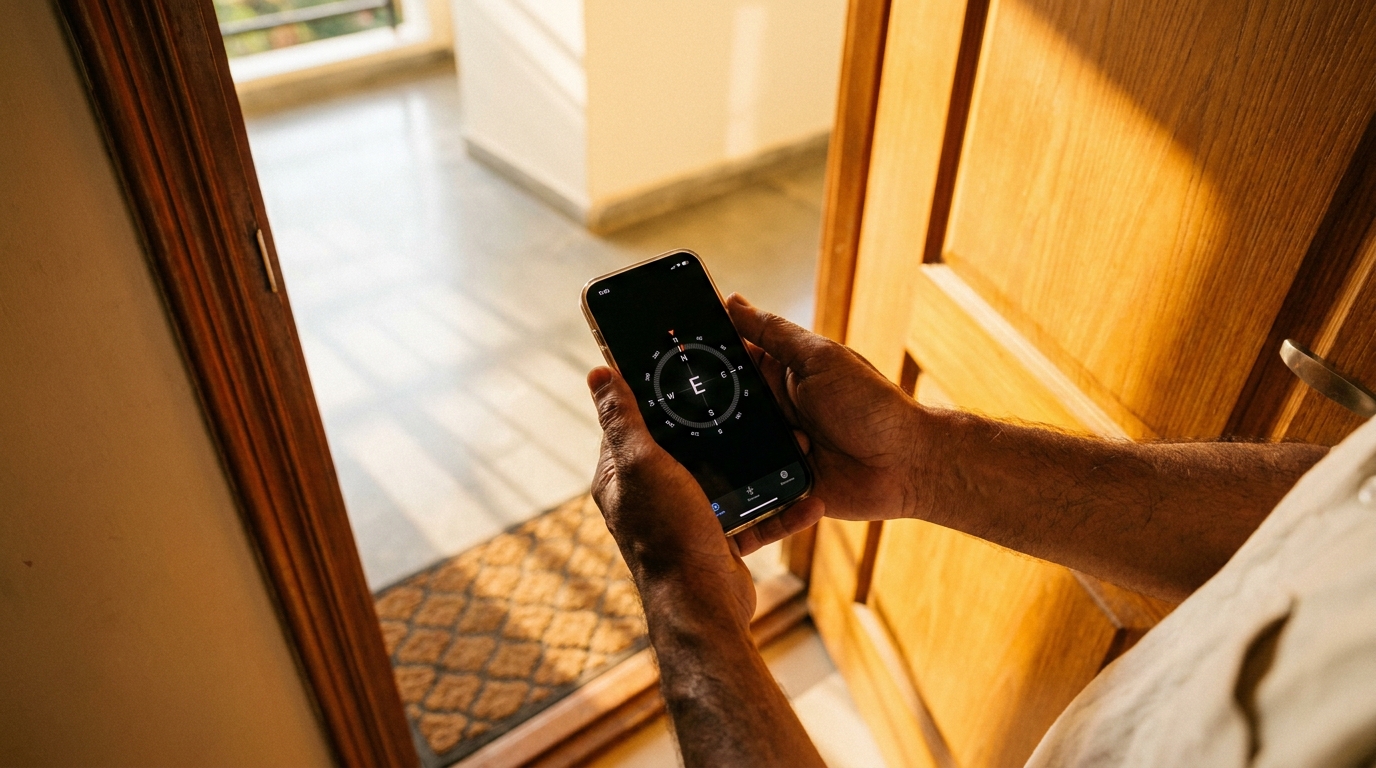Checking flat's main door direction with compass as per Vastu