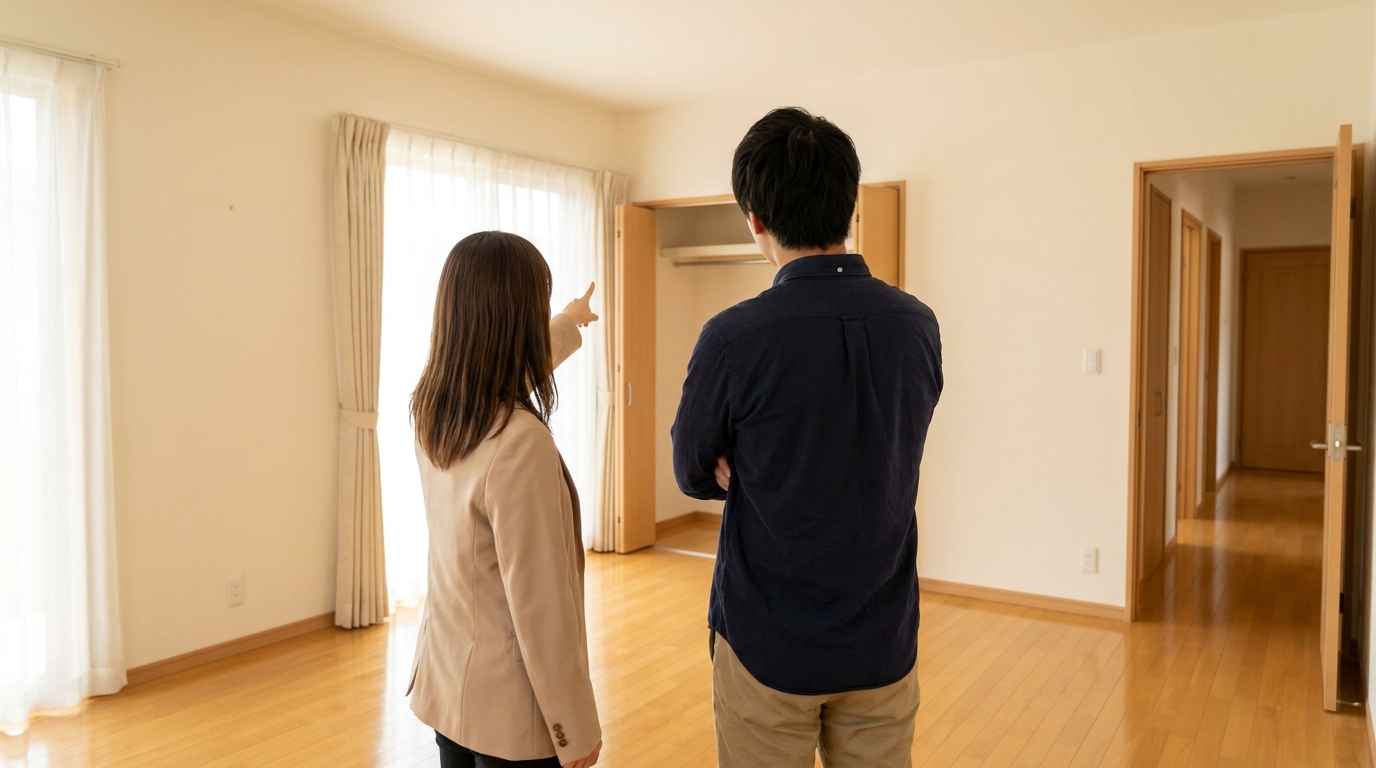 Couple checking master bedroom direction in new flat per Vastu
