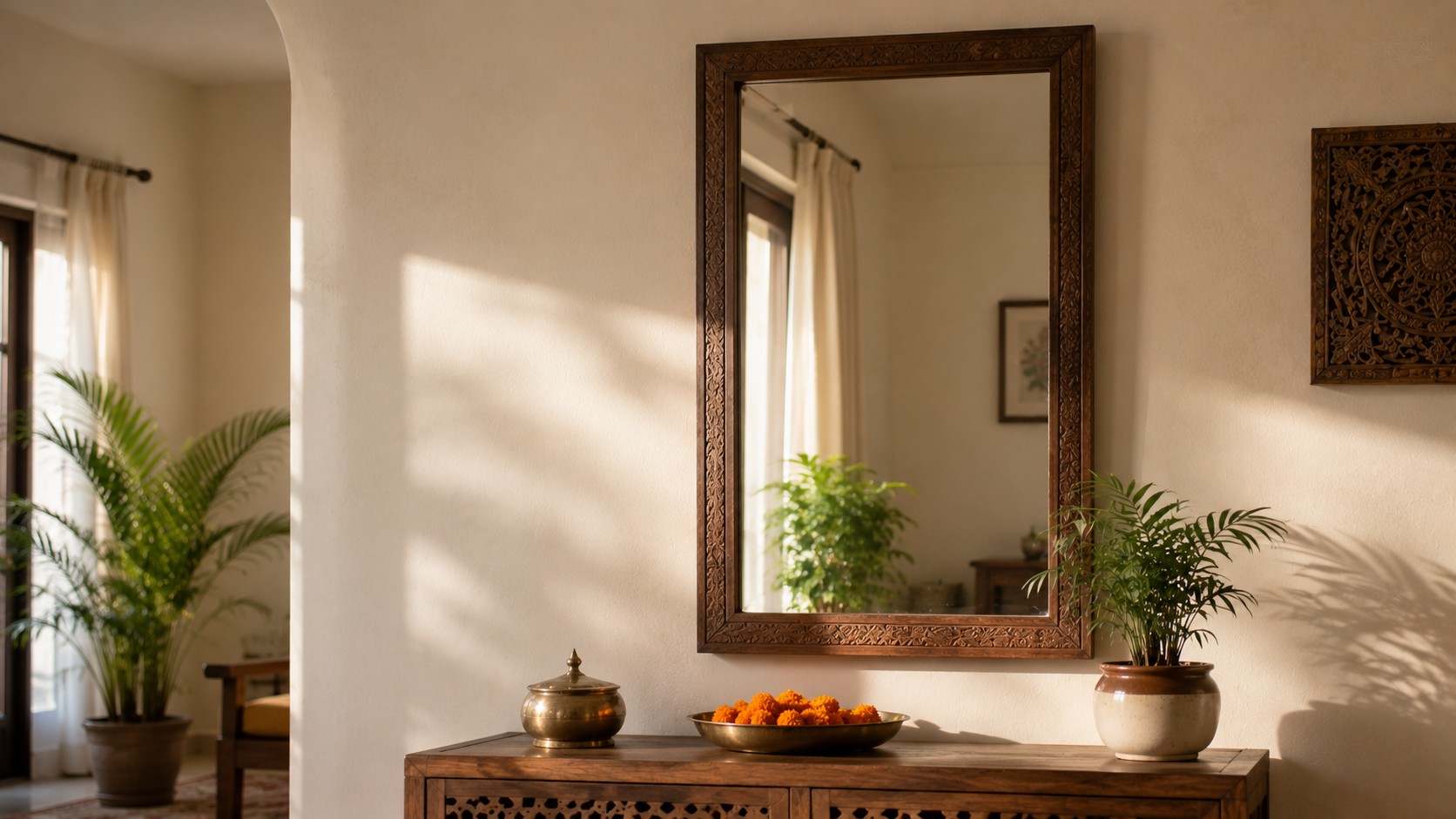 Decorative mirror placed correctly as per Vastu to amplify positive energy