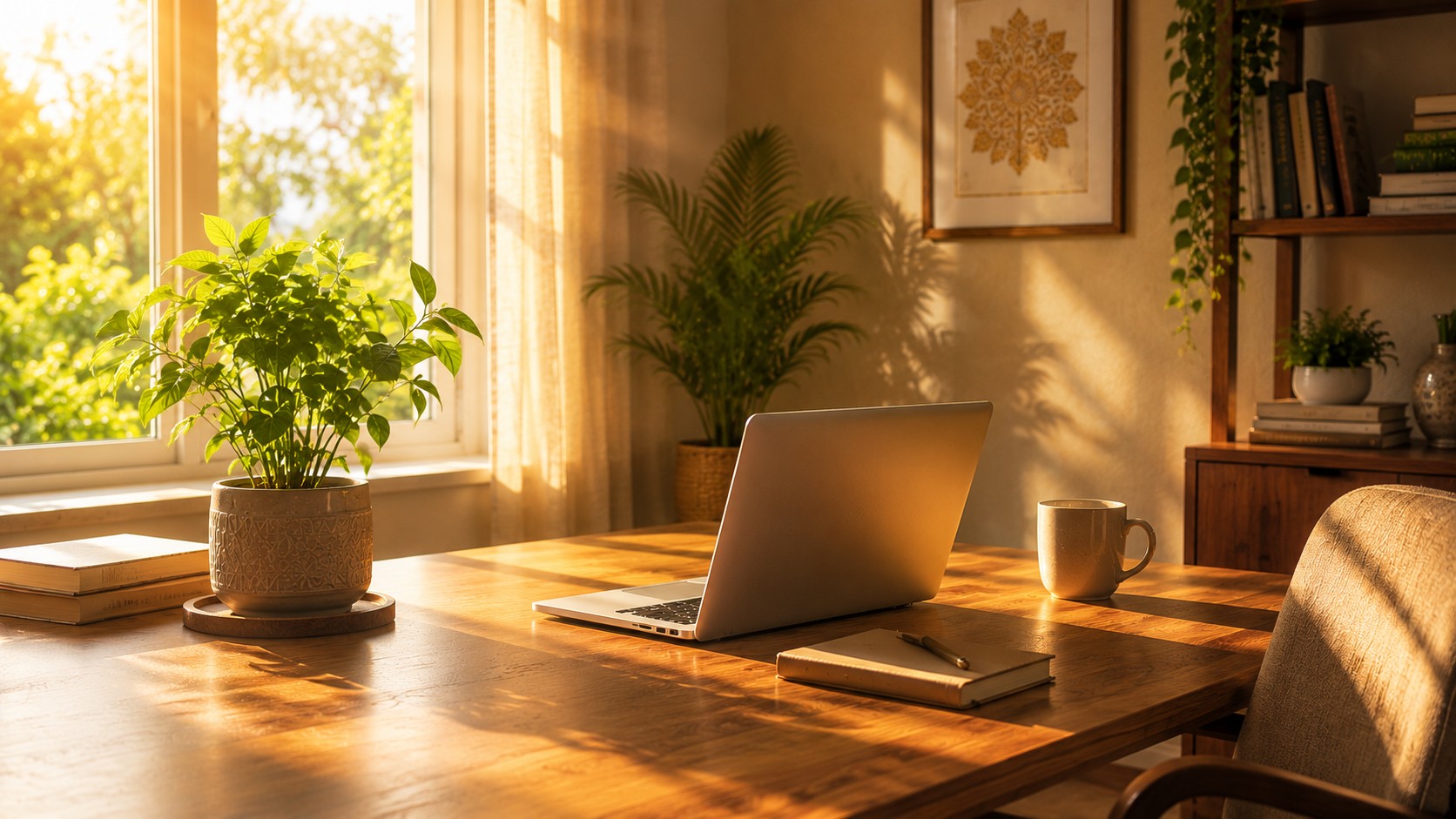 Sunlit workspace with East-facing window for Vastu-aligned productivity