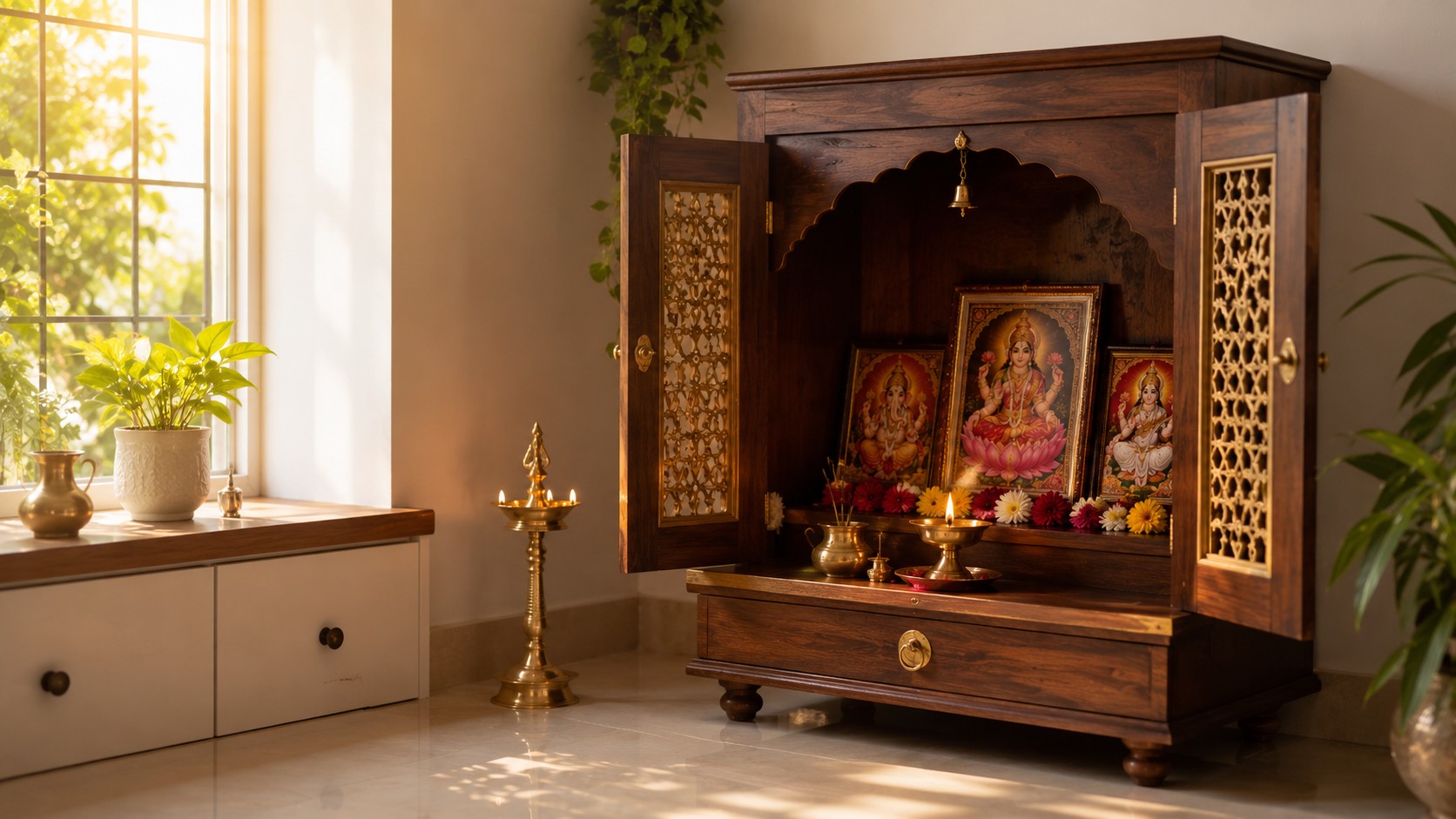 Pooja mandir placed in the North-East as per Vastu Shastra