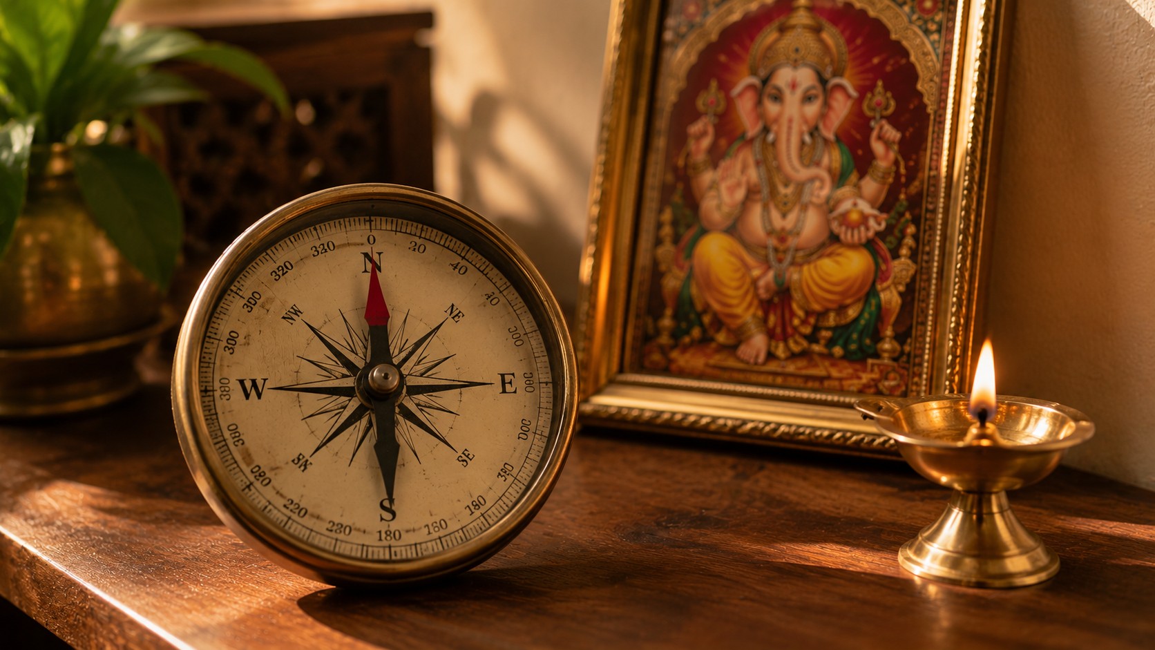 Compass showing Vastu direction for pooja room placement