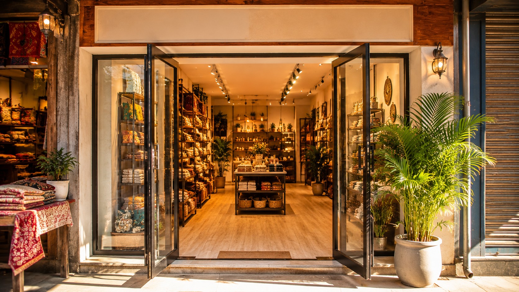 Bright welcoming shop entrance facing the right Vastu direction for footfall