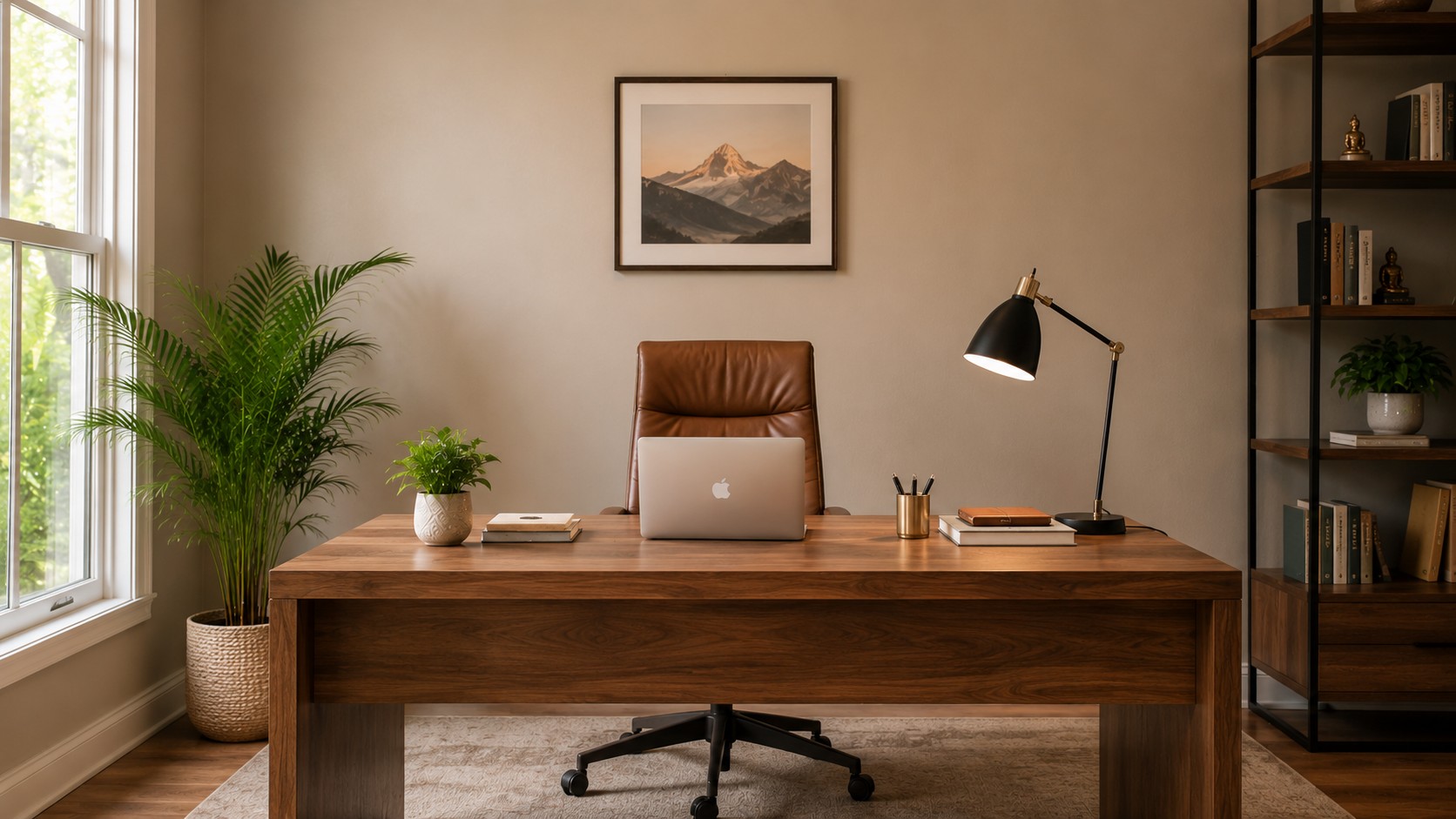 Workspace with a solid wall behind the chair as per Vastu for career support