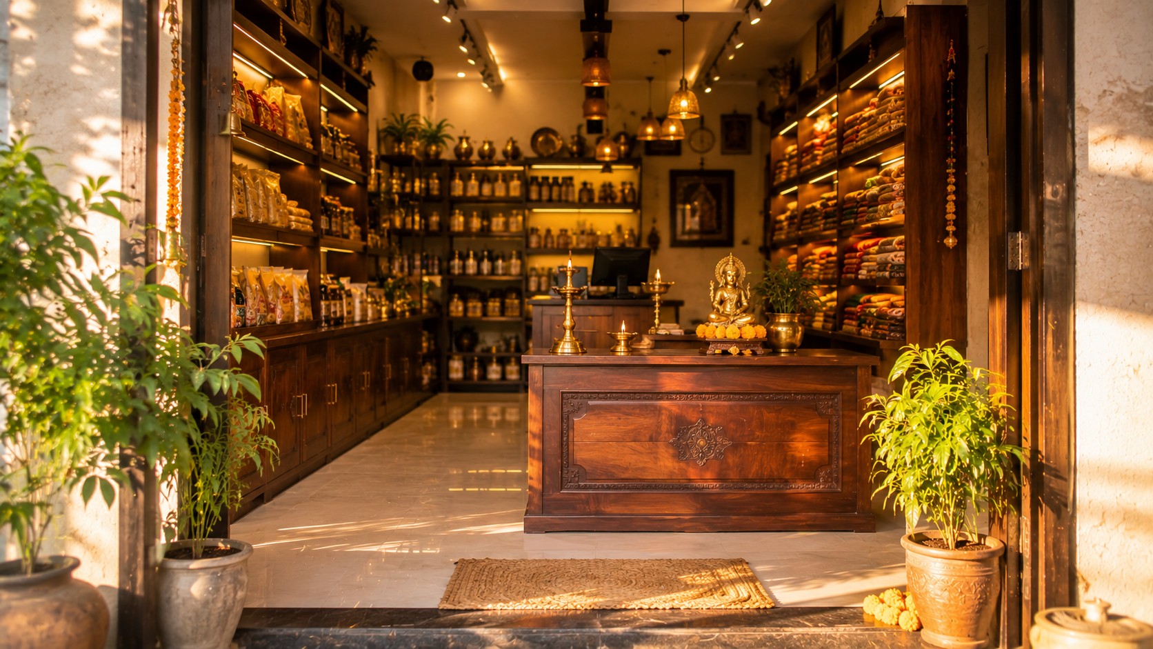Bright Vastu shop ready for business symbolizing prosperity and customer flow