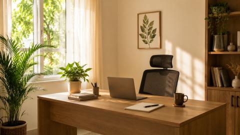 Vastu home office with desk facing the right direction for career growth