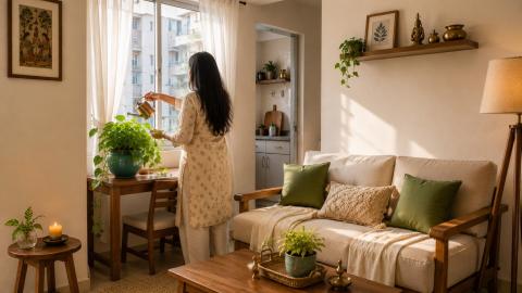 Cozy Vastu-aligned rental flat showing simple fixes for tenants