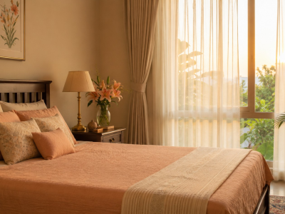 Peaceful Vastu master bedroom showing the right sleeping direction for marriage