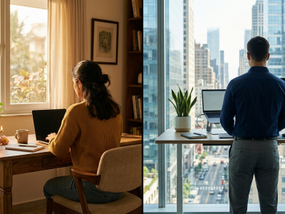 Comparison of home office and corporate office Vastu setups for hybrid work