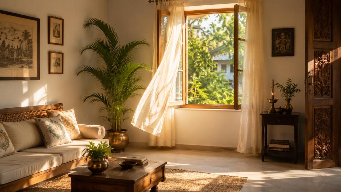 Peaceful Vastu home interior promoting health and wellbeing with natural light