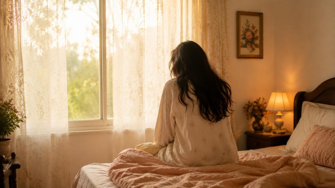Tired morning person on bed showing Vastu causes of poor sleep