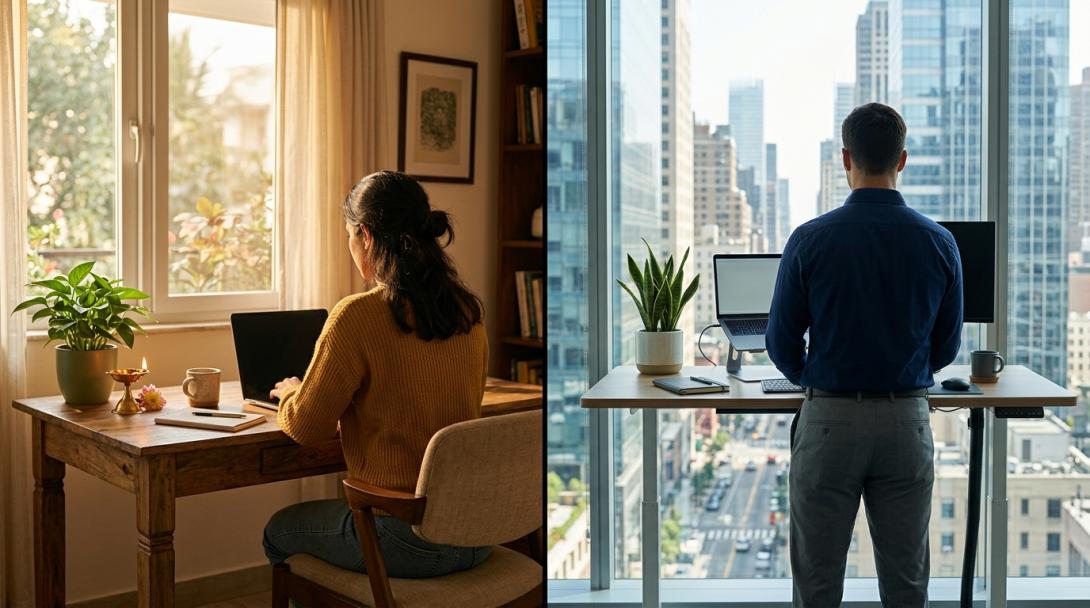 Comparison of home office and corporate office Vastu setups for hybrid work