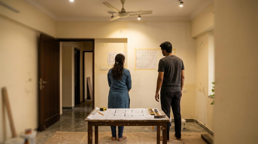 Couple planning home renovation with Vastu principles in mind
